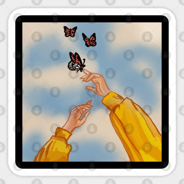 Reach out to the butterflies Sticker by Art by Ergate